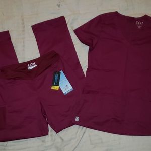 NWT EON Scrub Set in Wine Yoga Pants Stretchy XXSm